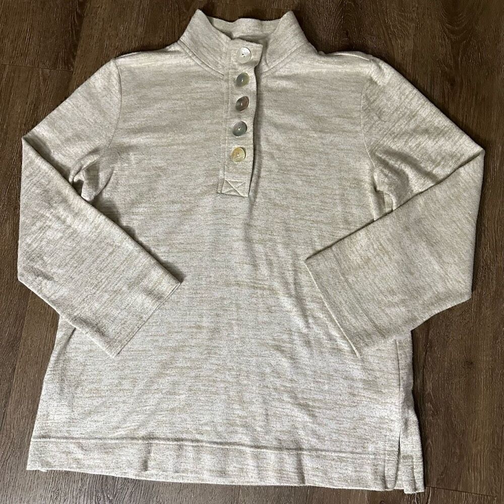 Soft Surroundings Womens Knit Sweater  Pearlescent Buttons Stretch 3/4 Sleeve L